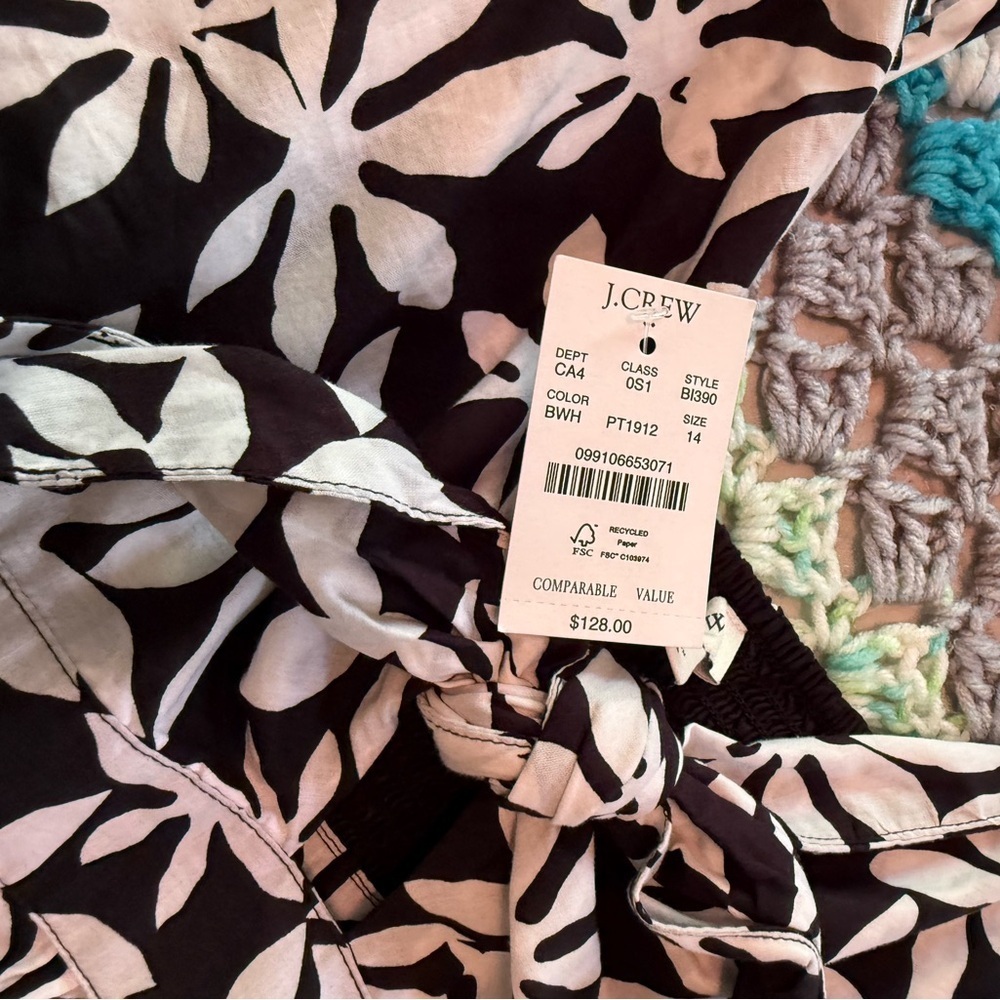 J Crew Black White Floral Dress Size 14 - Picture 6 of 12